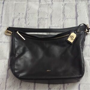Ralph Lauren Black Leather Shoulder Bag with Gold Accents